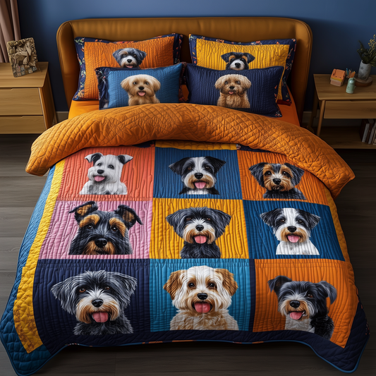 Colorful Schnauzer 3-Piece Quilted Bedding Set GFTOAB273