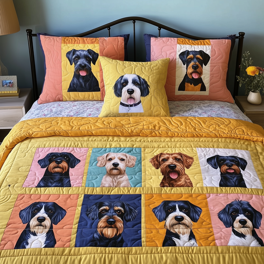 Colorful Schnauzer 3-Piece Quilted Bedding Set GFTOAB274