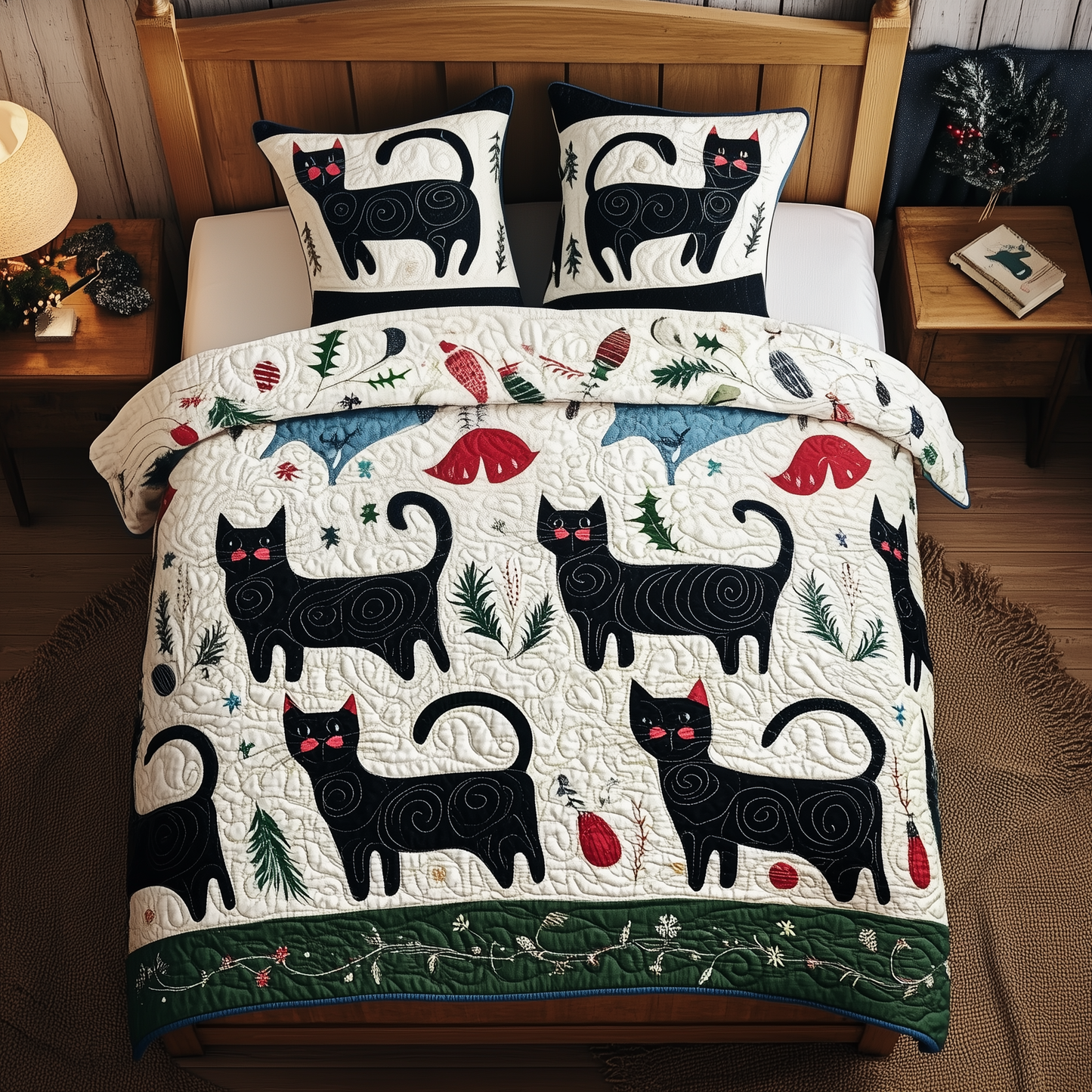 Christmas Cat 3-Piece Quilted Bedding Set GFTOAB303