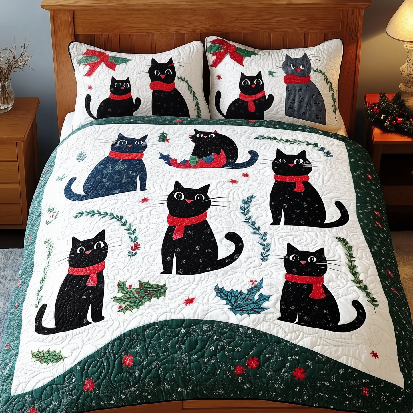 Christmas Cat 3-Piece Quilted Bedding Set GFTOAB304