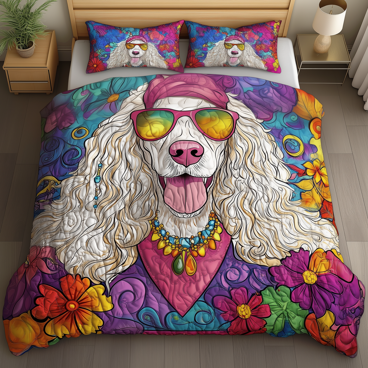 Colorful Poodle 3-Piece Quilted Bedding Set GFTOAB307