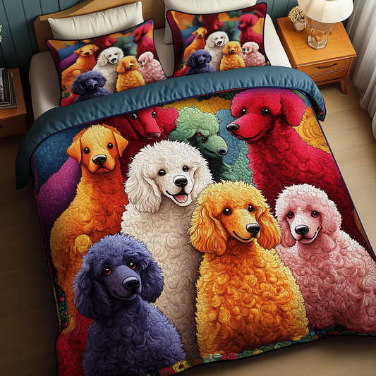 Colorful Poodle 3-Piece Quilted Bedding Set GFTOAB308