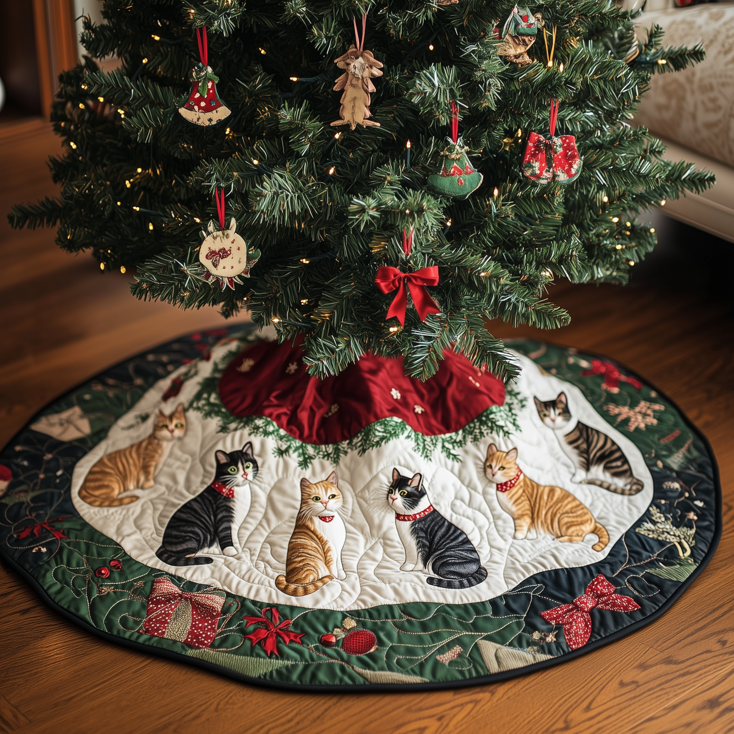 Christmas Cat Quilted Tree Skirt GFTOAB335