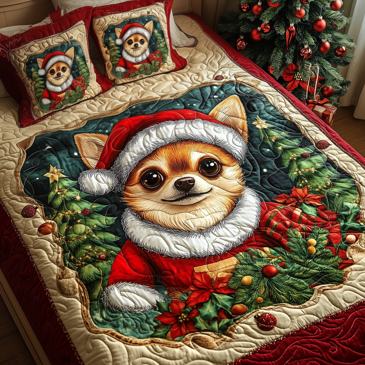 Christmas Chihuahua 3-Piece Quilted Bedding Set GFTOAB346