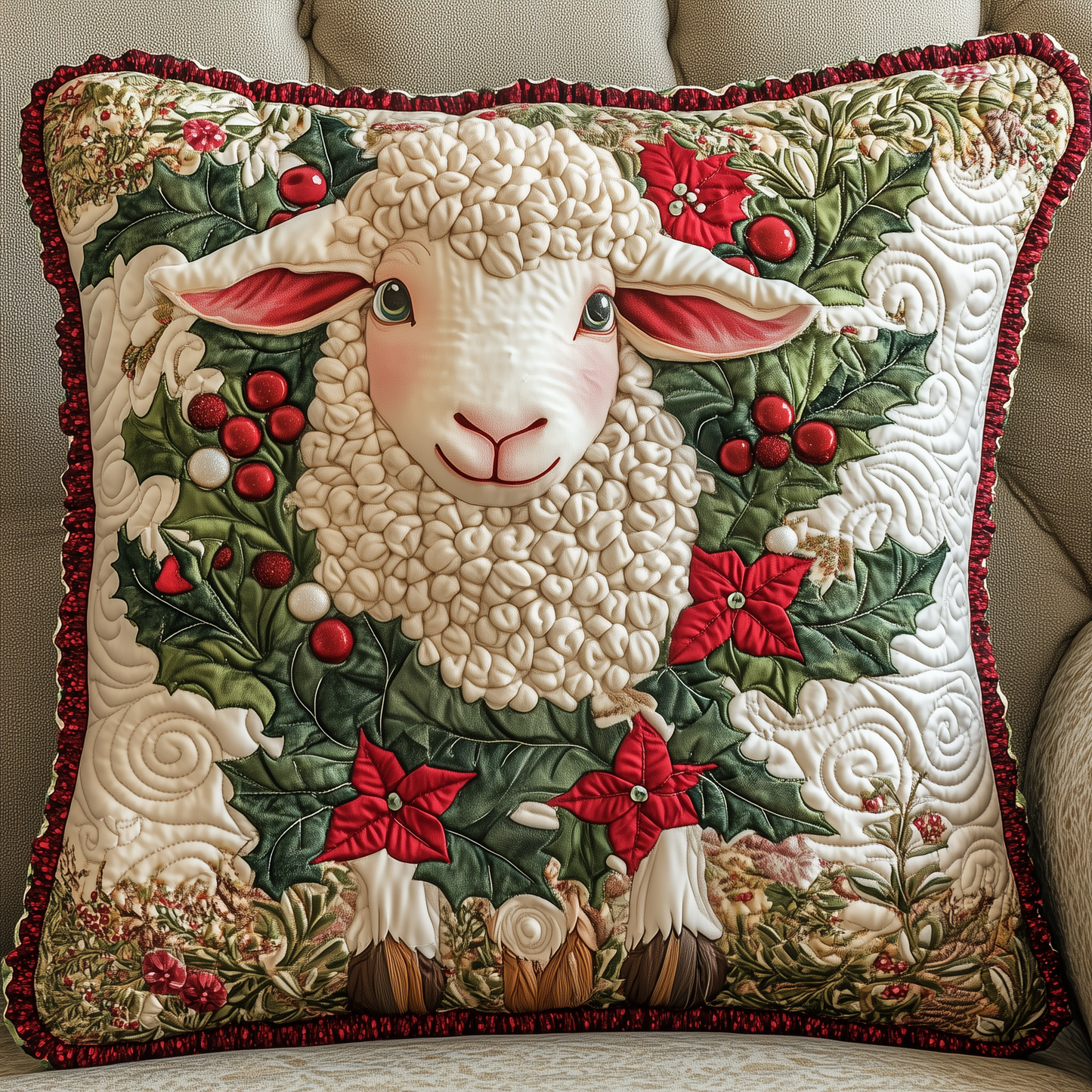 Christmas Sheep Quilted Pillow Case GFTOAB374