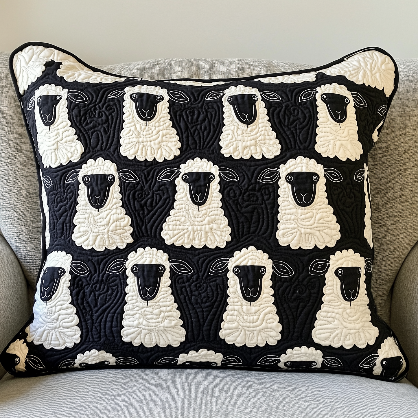 Black and White Sheep Quilted Pillow Case GFTOAB381