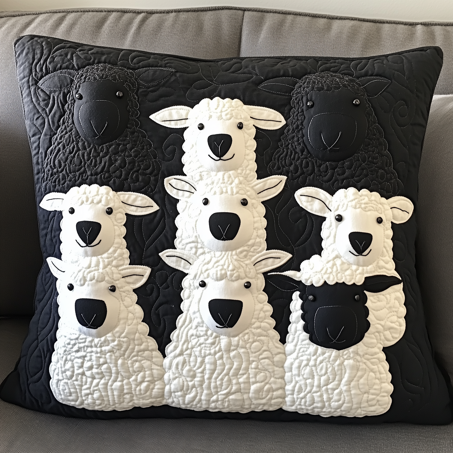 Black and White Sheep Quilted Pillow Case GFTOAB384