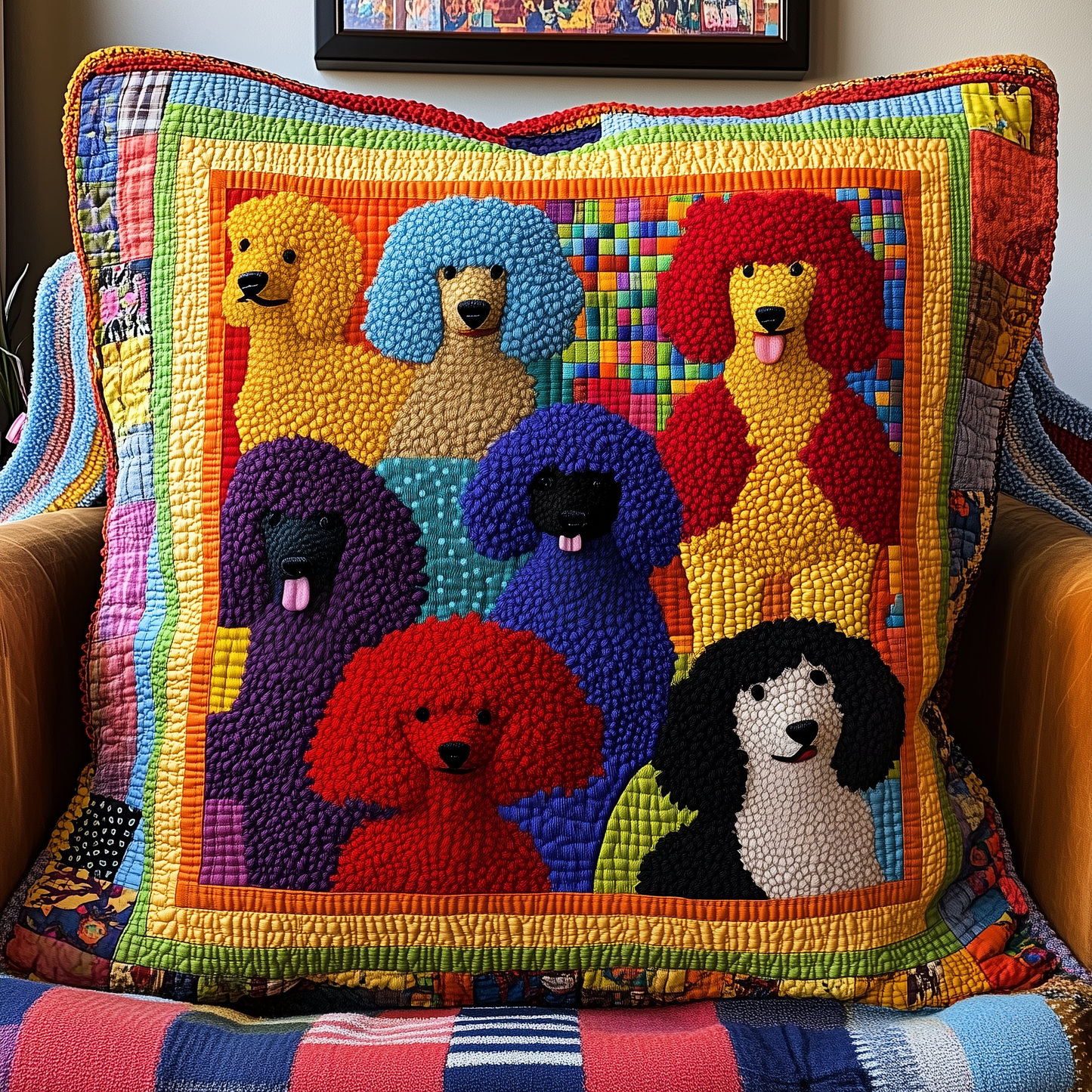 Colorful Poodle Quilted Pillow Case GFTOAB423