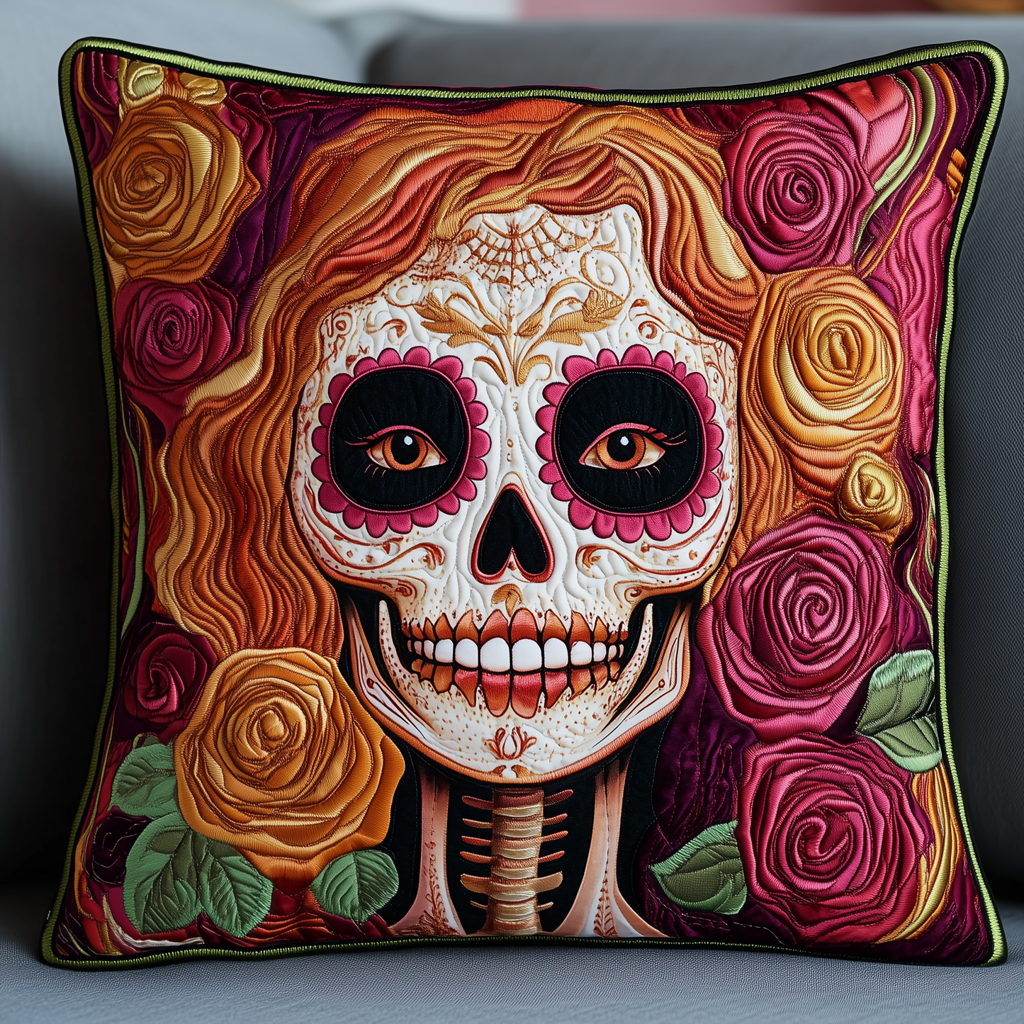 Skull Rose Quilted Pillow Case GFTOAB437