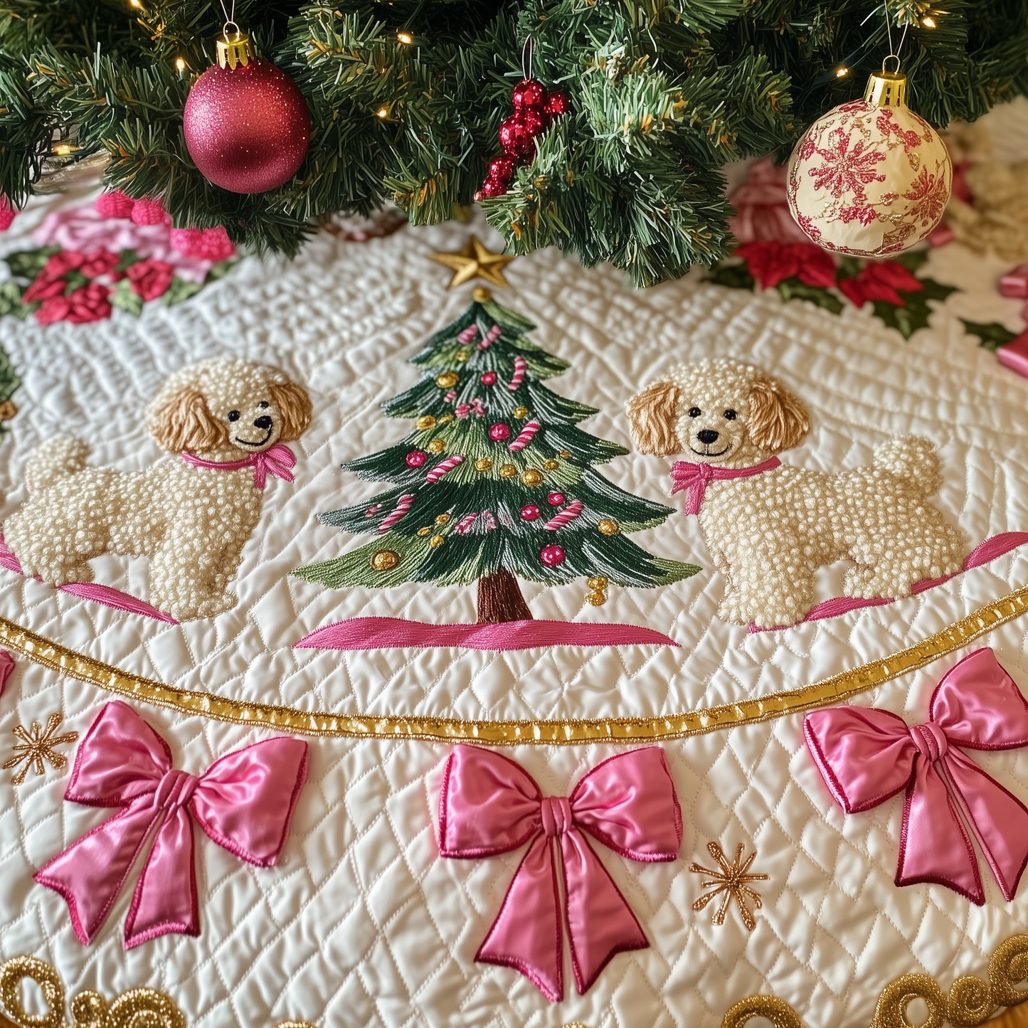 Christmas Poodle Quilted Tree Skirt GFTOAB438