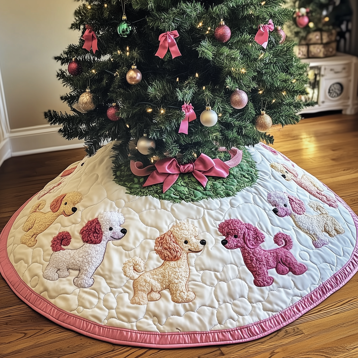 Christmas Poodle Quilted Tree Skirt GFTOAB442