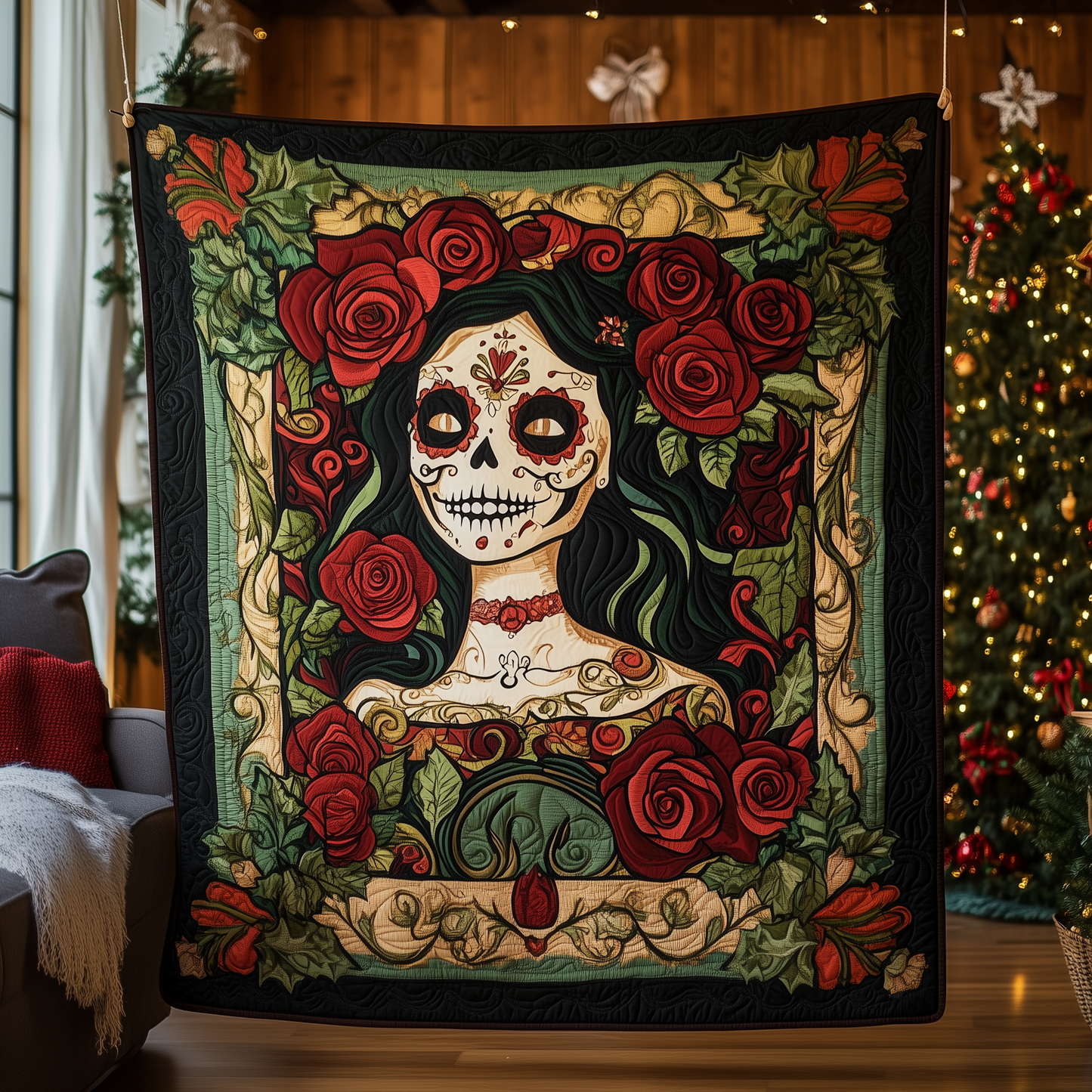 Skull Rose Quilted Blanket GFTOAB454