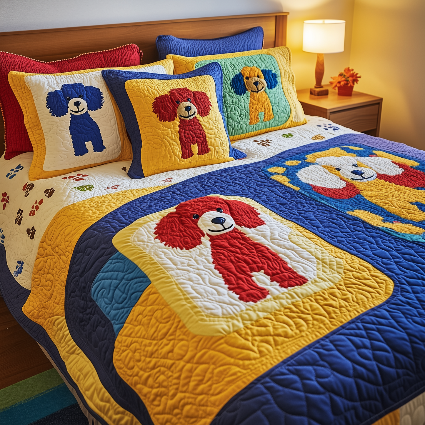 Colorful Poodle 3-Piece Quilted Bedding Set GFTOAB459