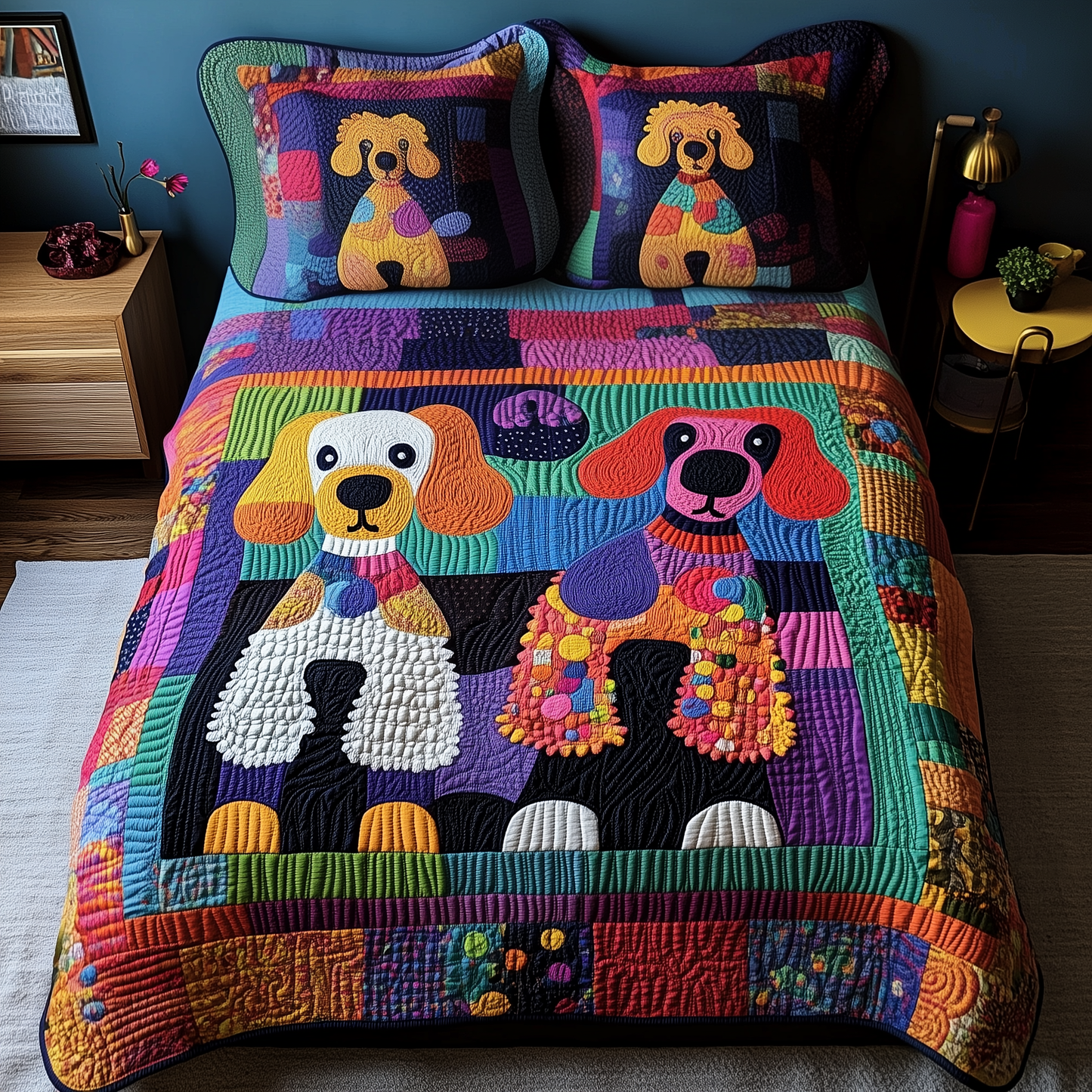 Colorful Poodle 3-Piece Quilted Bedding Set GFTOAB462