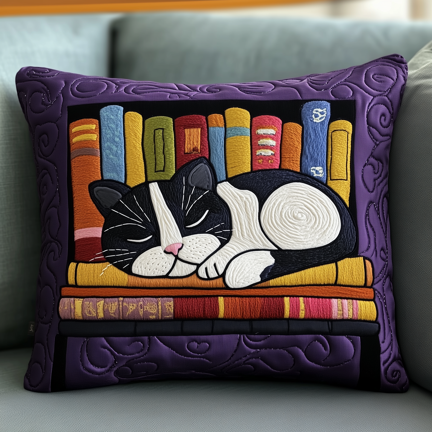 Cat Bookcase Quilted Pillow Case GFTOAB525