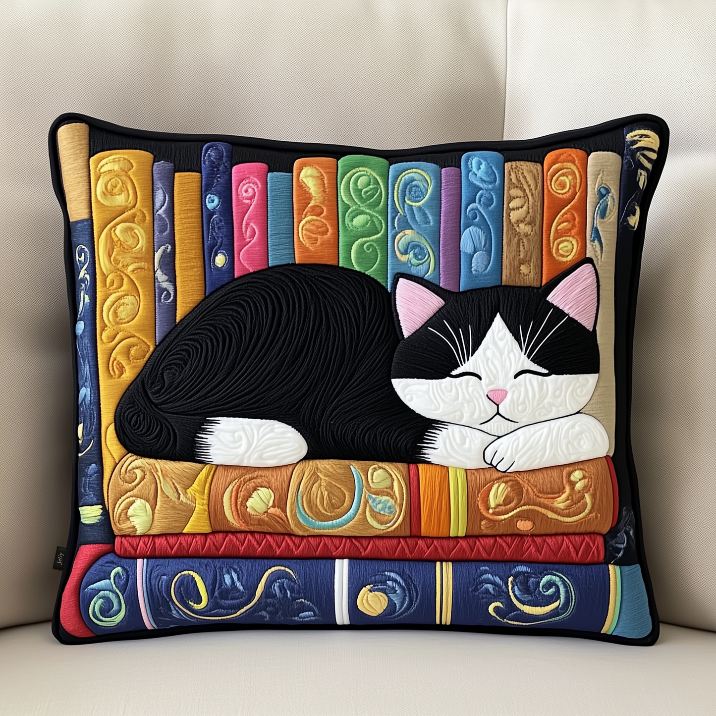 Cat Bookcase Quilted Pillow Case GFTOAB527