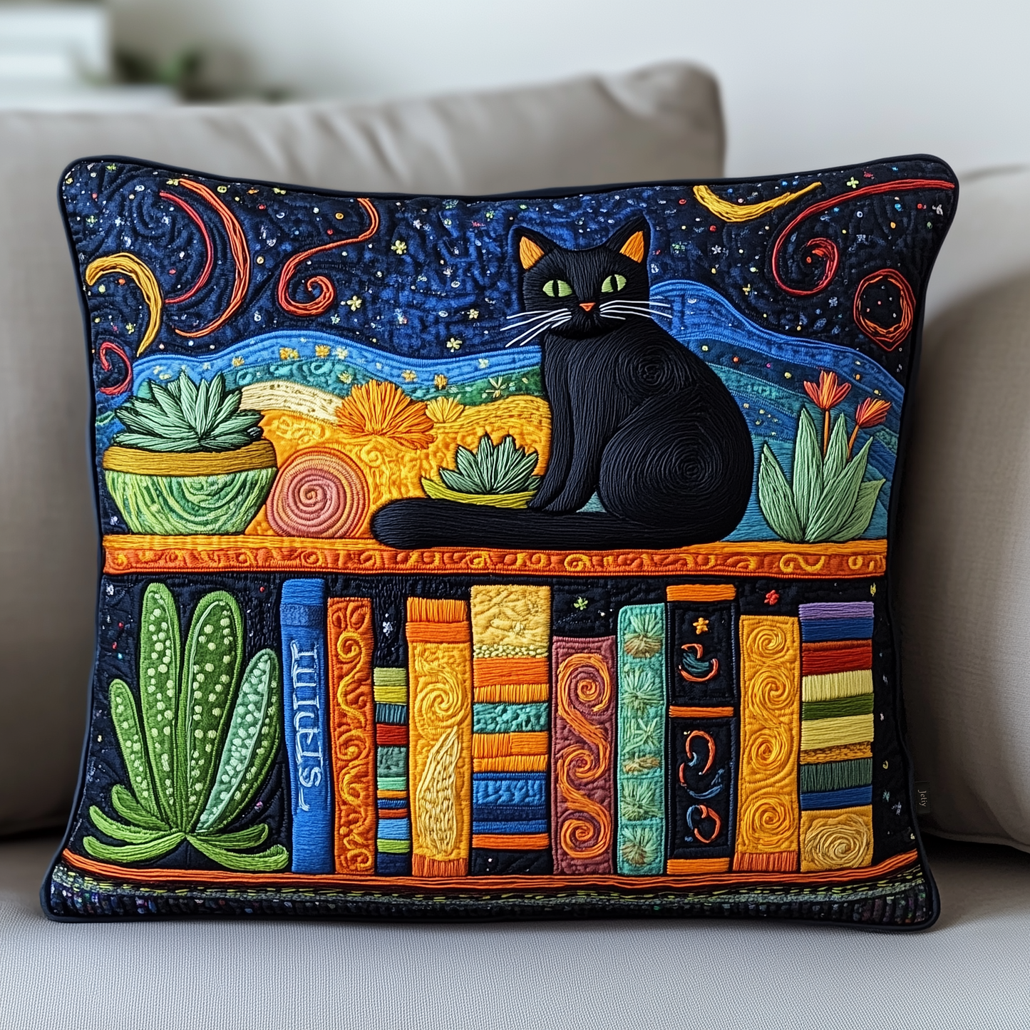 Cat Bookcase Quilted Pillow Case GFTOAB528