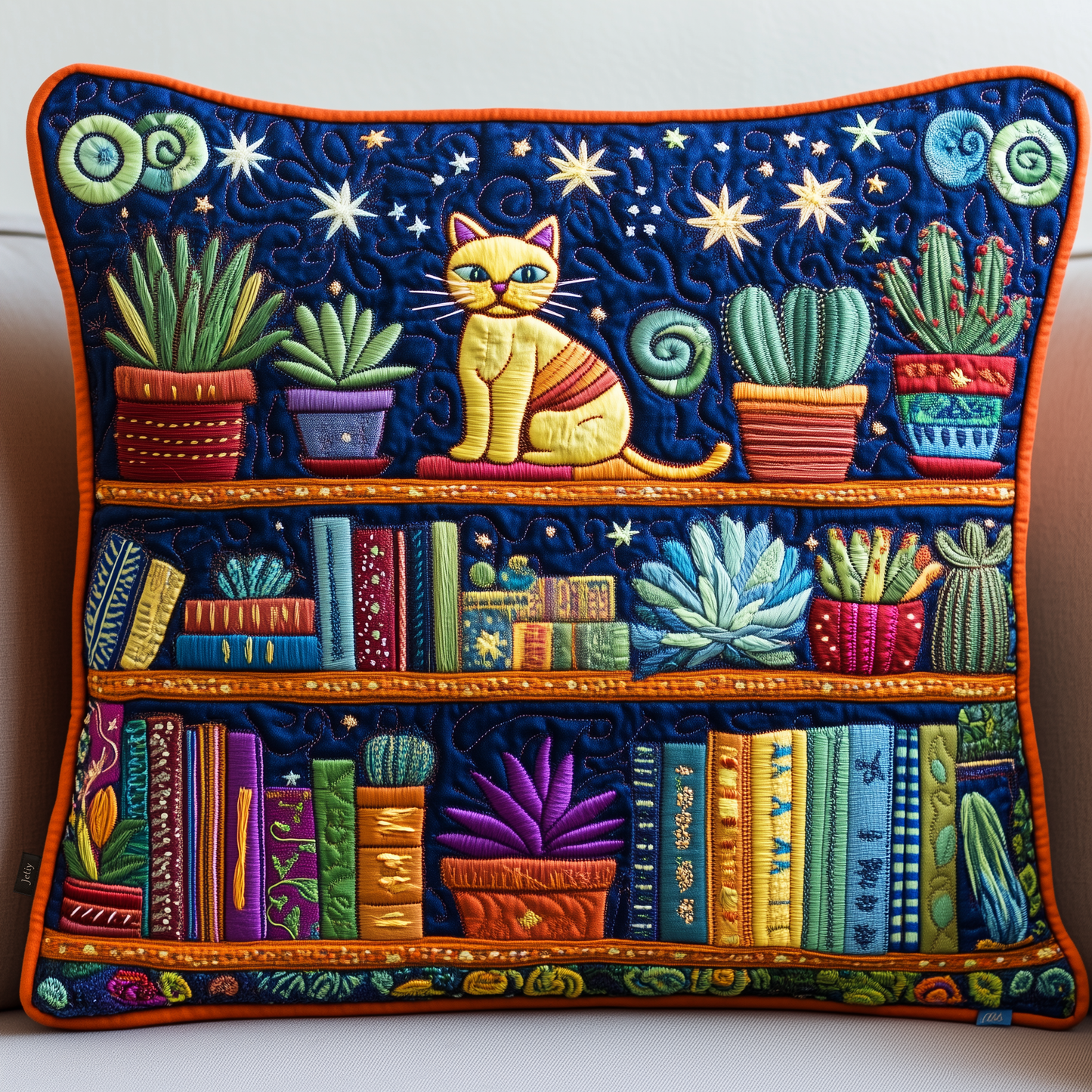 Cat Bookcase Quilted Pillow Case GFTOAB529