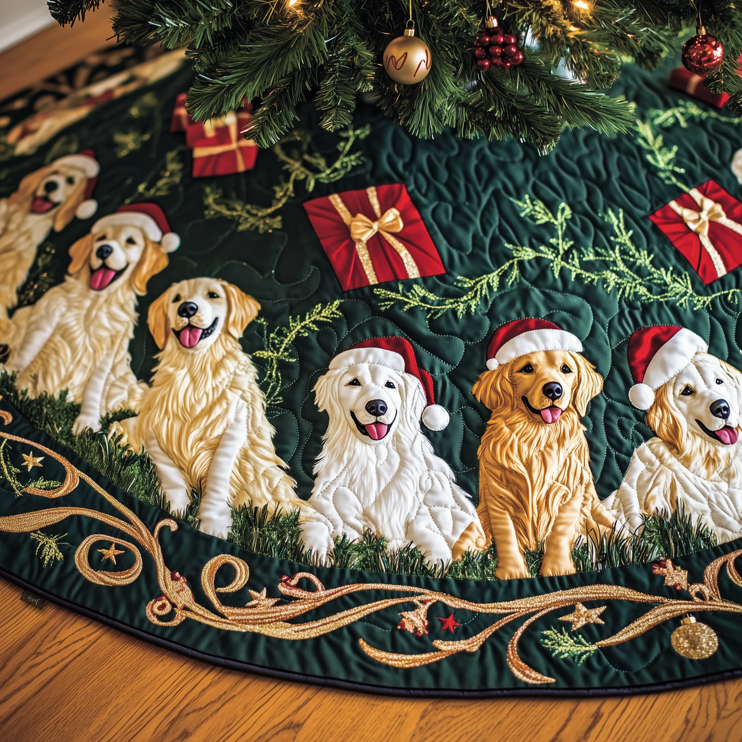 Christmas Golden Retriever Quilted Tree Skirt GFTOAB532