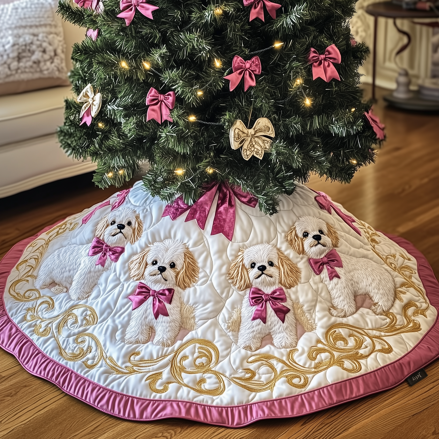 Christmas Maltese Quilted Tree Skirt GFTOAB561