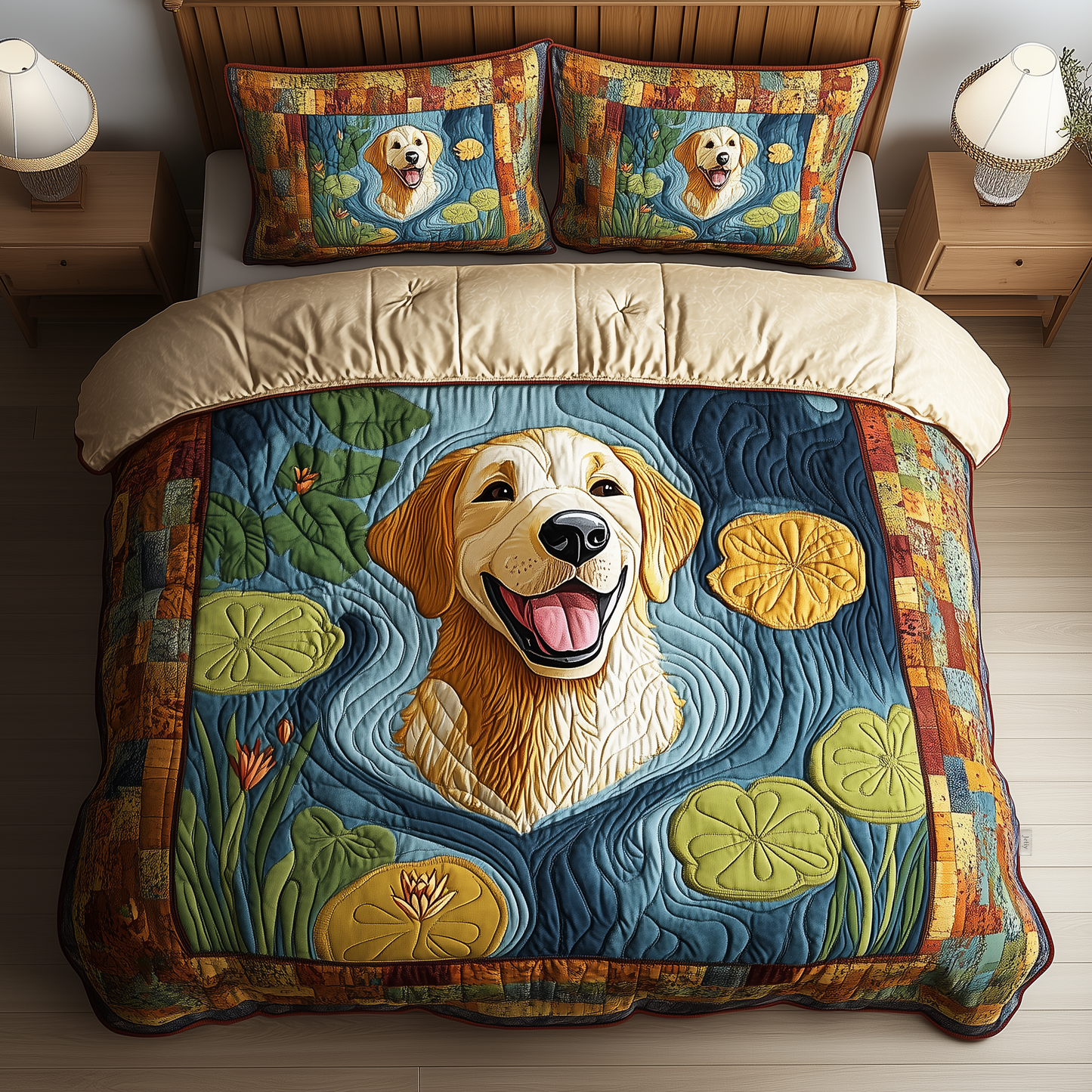 Golden Retriever 3-Piece Quilted Bedding Set GFTOAB576