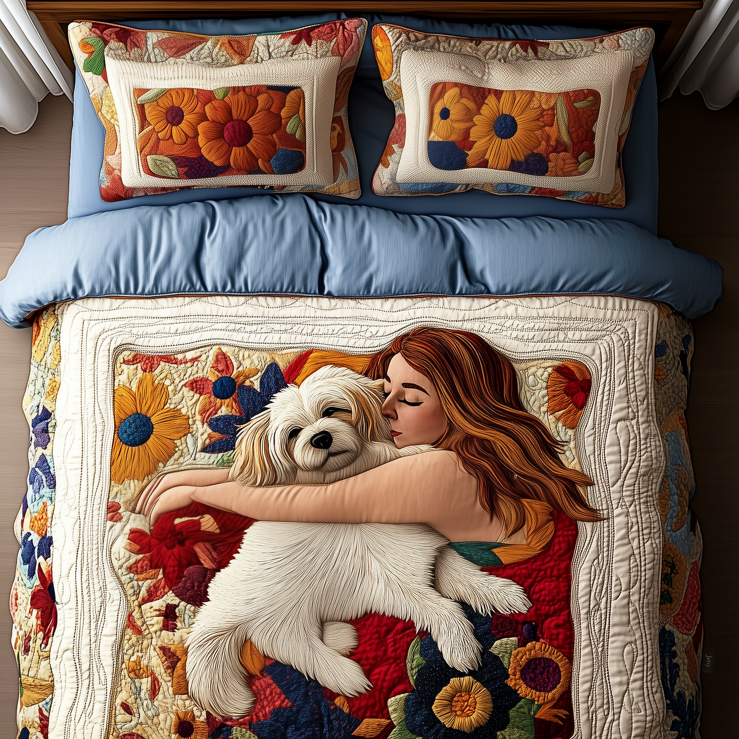 Spaniel With Girl 3-Piece Quilted Bedding Set GFTOAB582