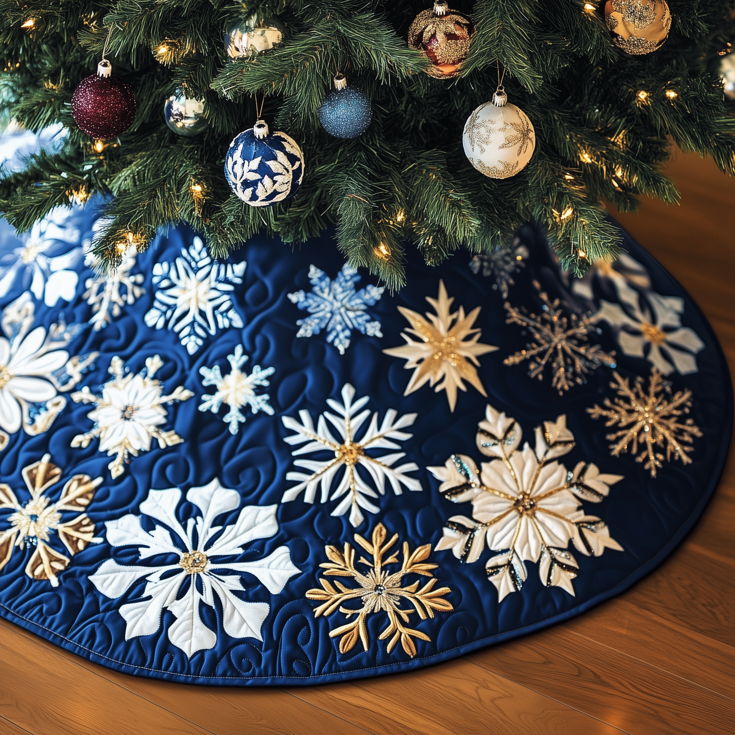 Christmas Snowflakes Quilted Tree Skirt GFTOAB631