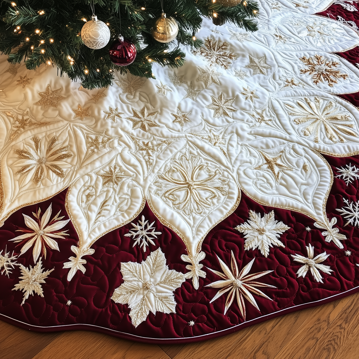 Christmas Snowflakes Quilted Tree Skirt GFTOAB634