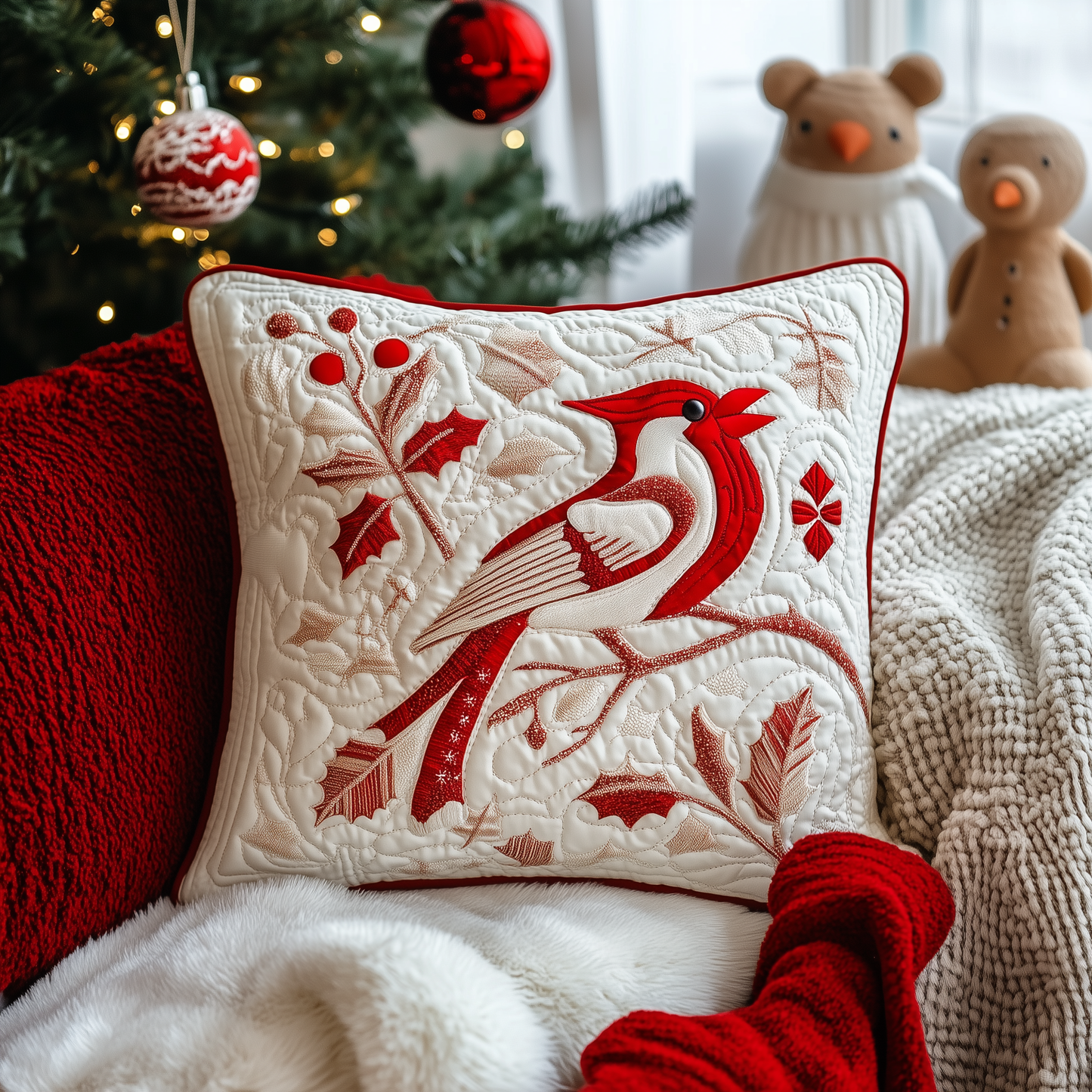 Christmas Cardinal Quilted Pillow Case GFTOAB668