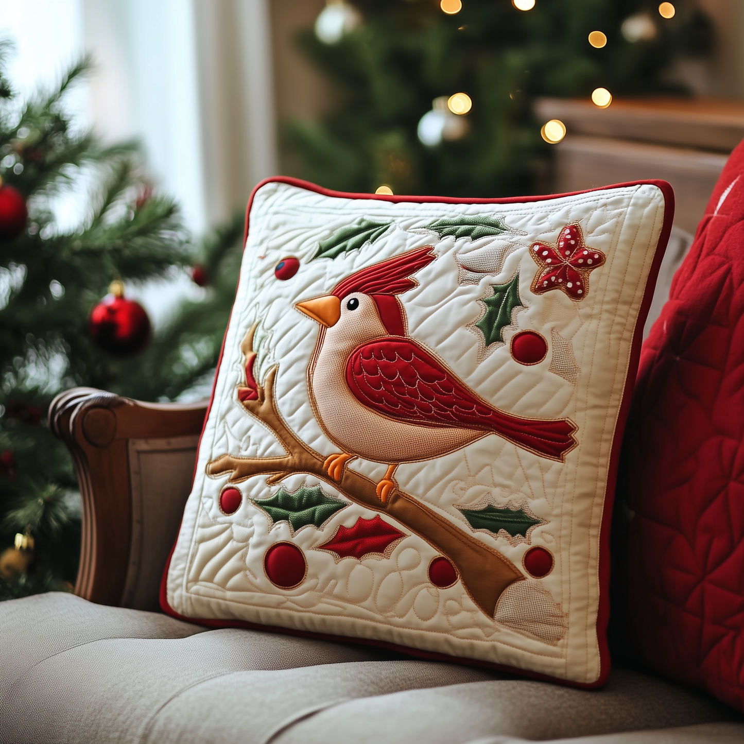 Christmas Cardinal Cookies Quilted Pillow Case GFTOAB681