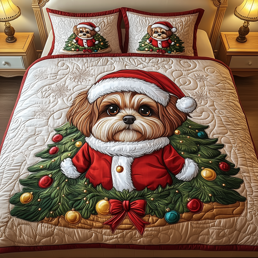 Christmas Shih Tzu 3-Piece Quilted Bedding Set GFTOAB682