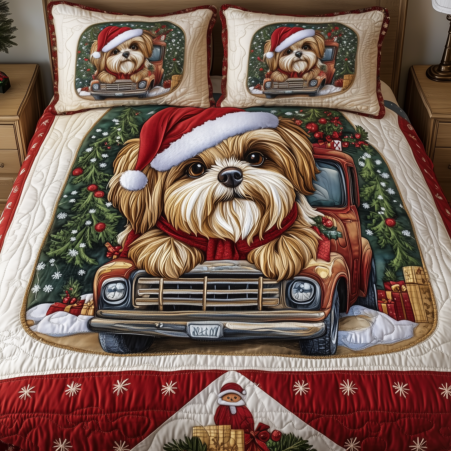 Christmas Shih Tzu 3-Piece Quilted Bedding Set GFTOAB687