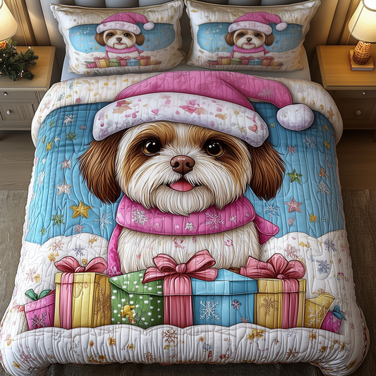 Christmas Shih Tzu 3-Piece Quilted Bedding Set GFTOAB688