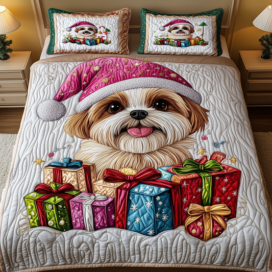 Christmas Shih Tzu 3-Piece Quilted Bedding Set GFTOAB689