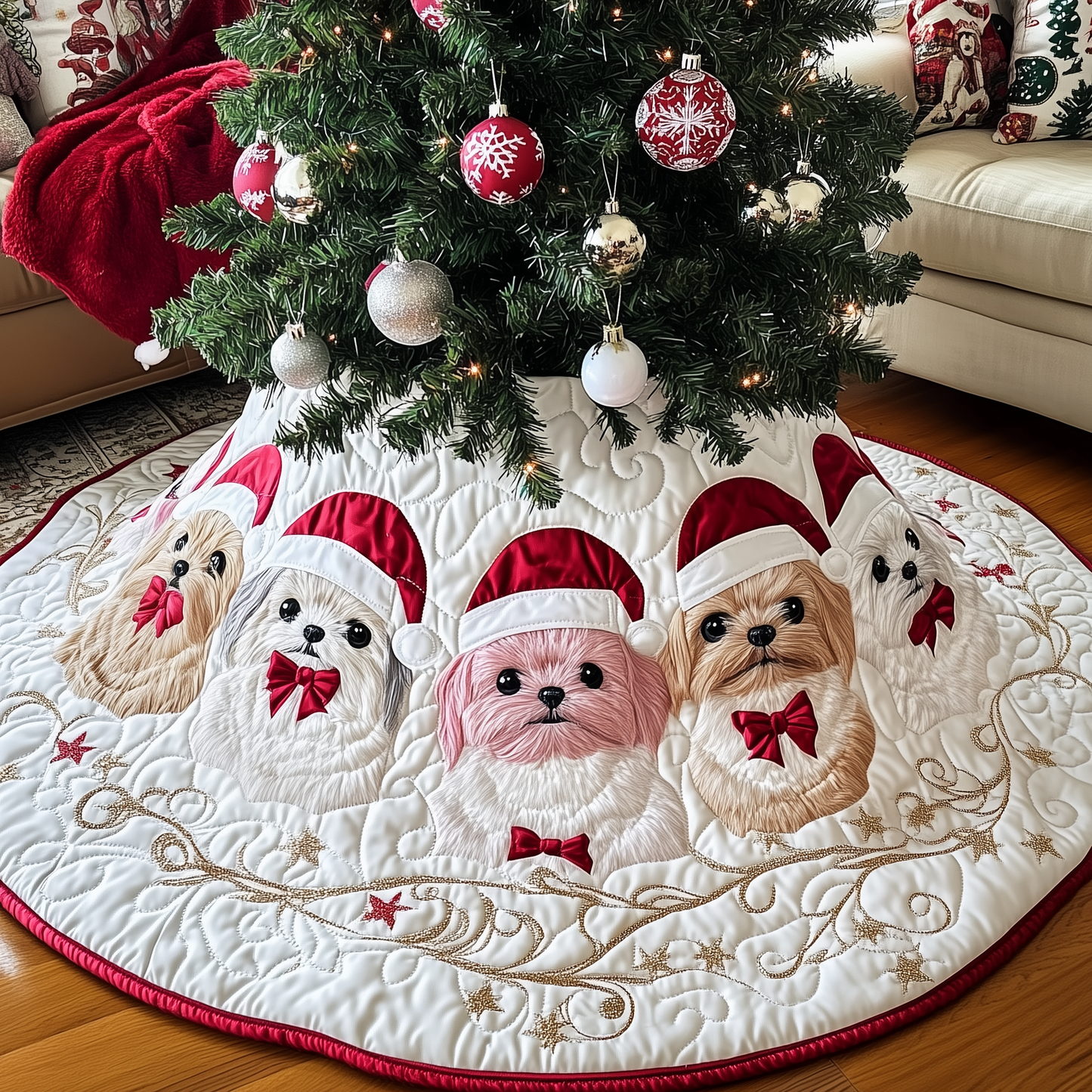 Christmas Shih Tzu Quilted Tree Skirt GFTOAB691