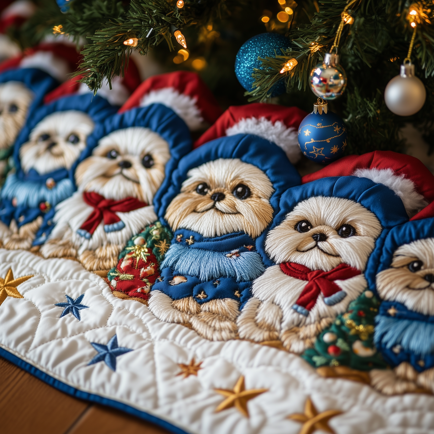 Christmas Shih Tzu Quilted Tree Skirt GFTOAB696