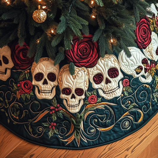 Christmas Red Rose Skull Quilted Tree Skirt GFTOAB701