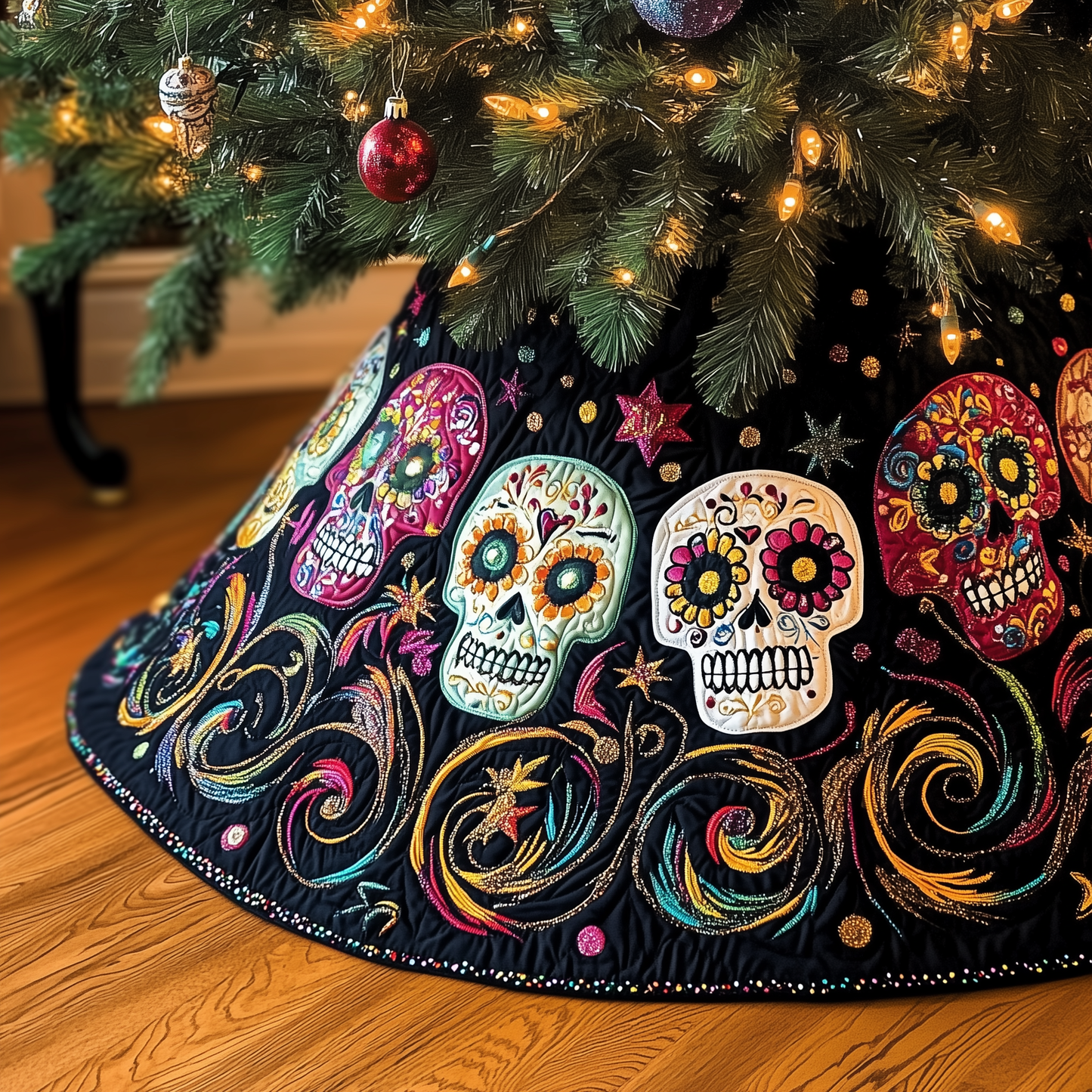 Christmas Mexico Skull Quilted Tree Skirt GFTOAB705