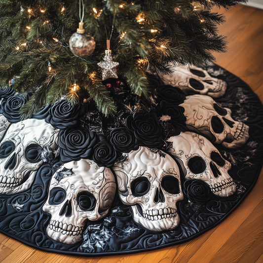 Christmas Black Rose Skull Quilted Tree Skirt GFTOAB708