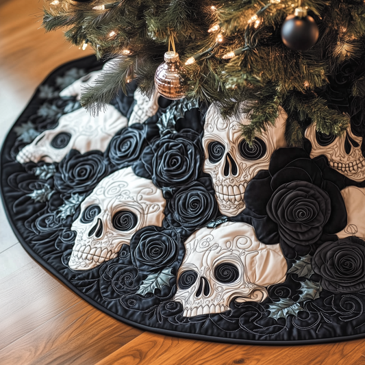 Christmas Black Rose Skull Quilted Tree Skirt GFTOAB710