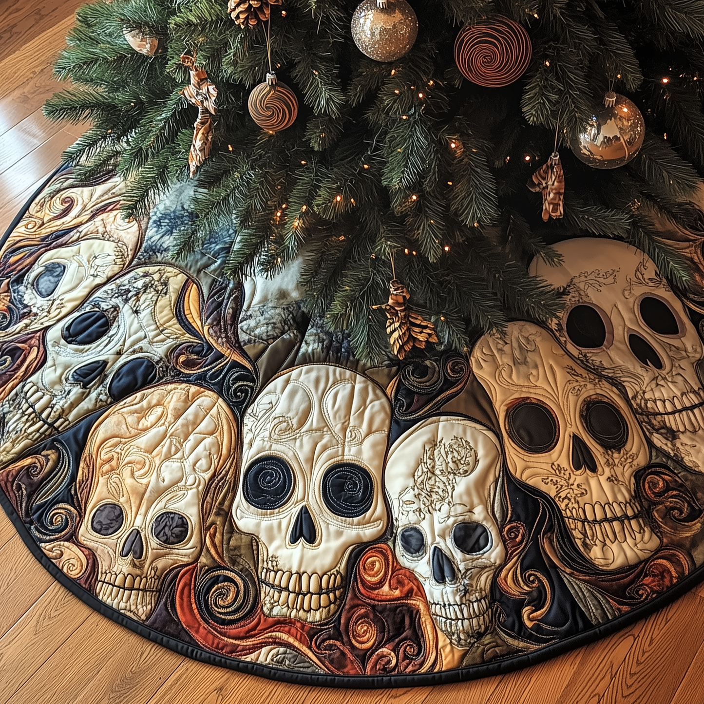 Christmas Mystique Skull Quilted Tree Skirt GFTOAB716