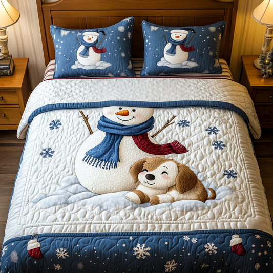 Snowman With Dog 3-Piece Quilted Bedding Set GFTOAB724