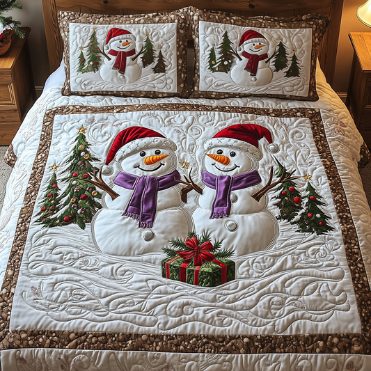 Snowman Couple 3-Piece Quilted Bedding Set GFTOAB729