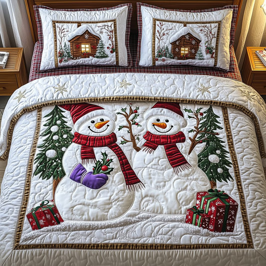 Snowman Couple 3-Piece Quilted Bedding Set GFTOAB730