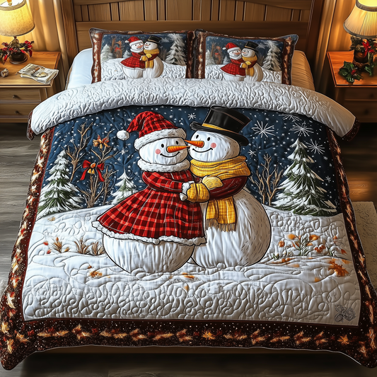 Snowman Couple 3-Piece Quilted Bedding Set GFTOAB731