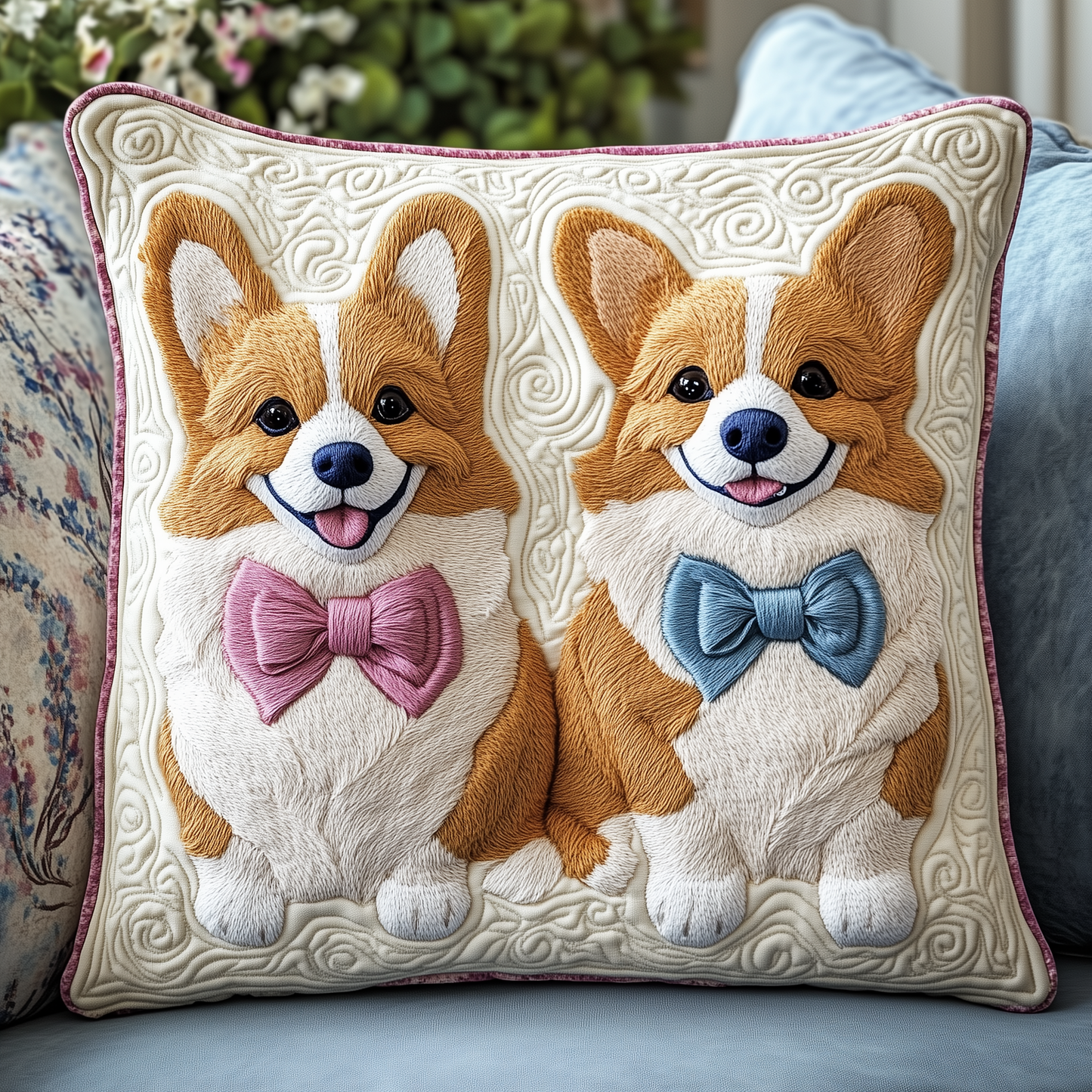 Charming Corgi Couple Quilted Pillow Case GFTOAB766