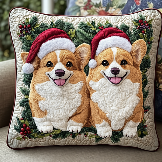 Christmas Corgi Couple Quilted Pillow Case GFTOAB770