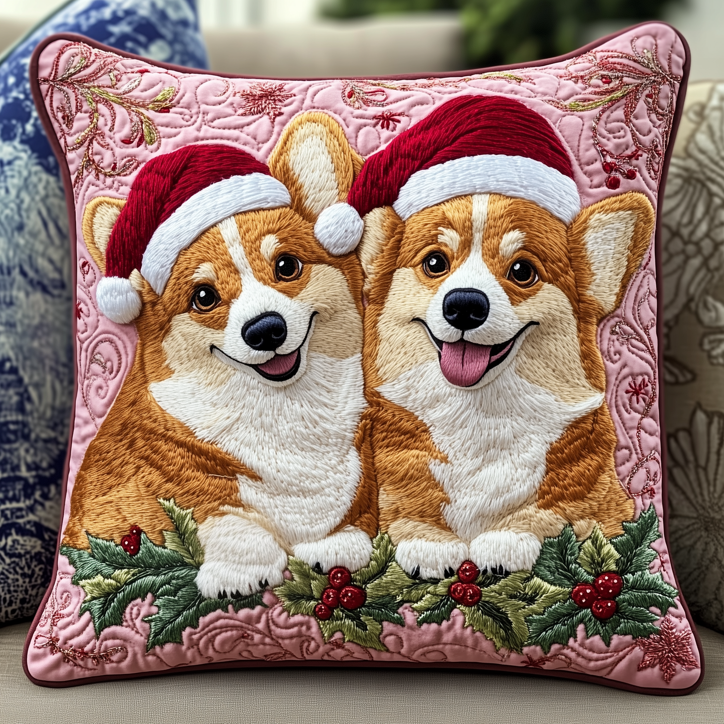 Christmas Corgi Couple Quilted Pillow Case GFTOAB772