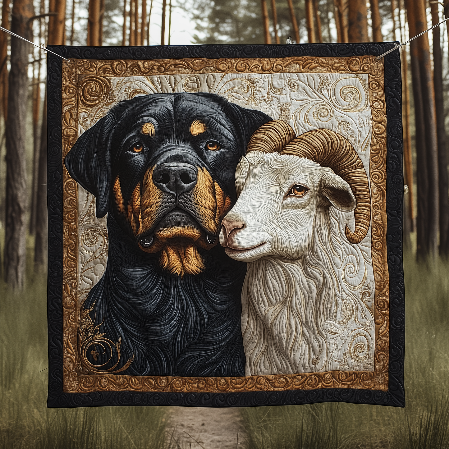 Rottweiler and Billygoat Quilted Blanket GFTOAB792