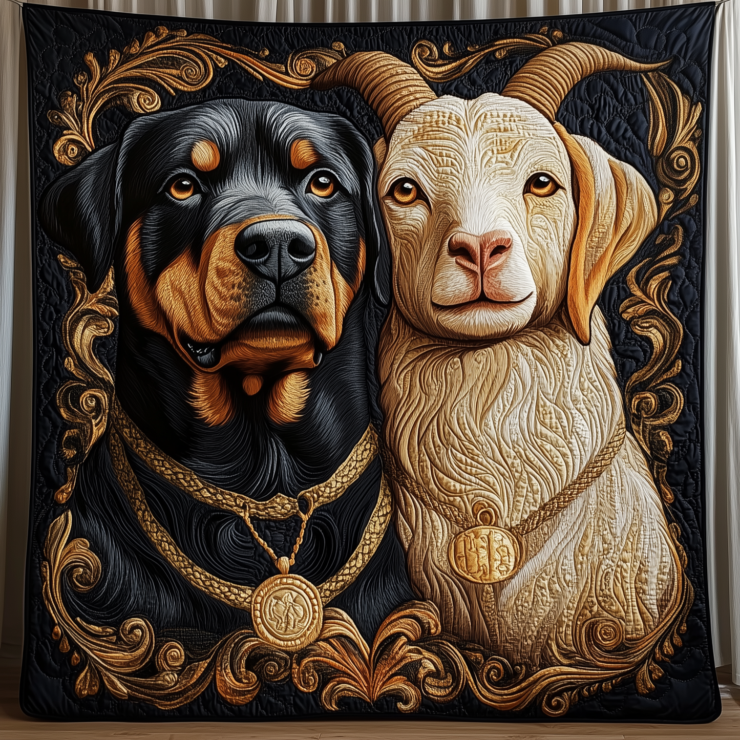 Rottweiler and Billygoat Quilted Blanket GFTOAB793